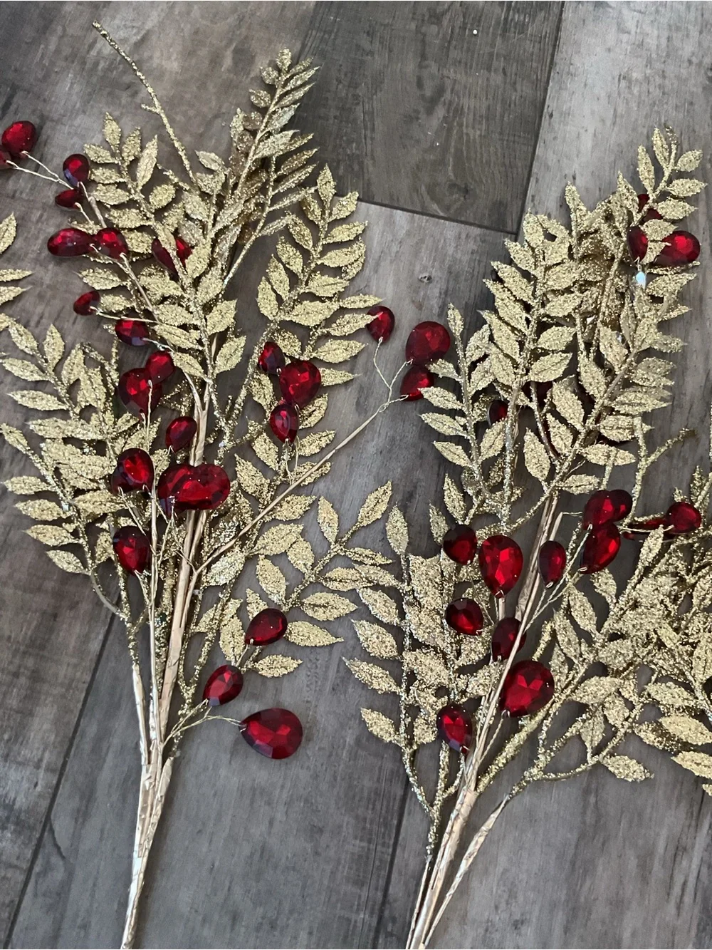 Gold and Red Holiday Berry Spray - Decorative Festive Picks